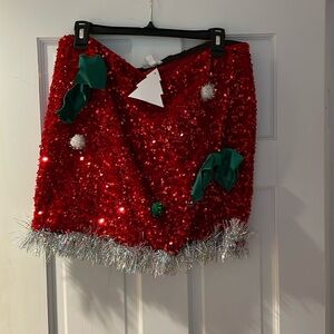 NWT Love on a Hanger Sequin Red Green Silver ugly Christmas skirt in size XL